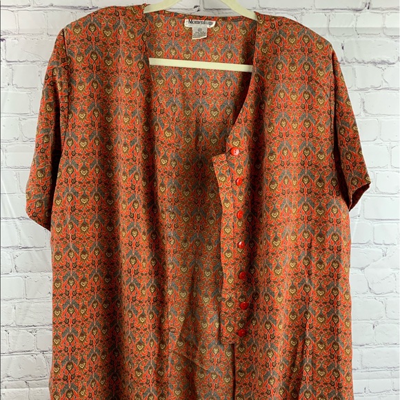 VINTAGE MOMENTUM Blouse 1960’s Red Floral & Geometric Print - Picture 11 of 13